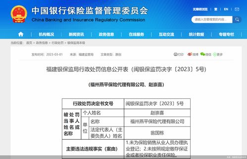 福州燕平保險(xiǎn)代理因執(zhí)業(yè)登記違規(guī)被罰3.5萬(wàn)元，凸顯保險(xiǎn)代理監(jiān)管趨嚴(yán)